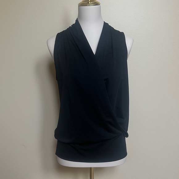 Boston Proper Sleeveless Black Wrap Blouson Blouse - Picture 1 of 4